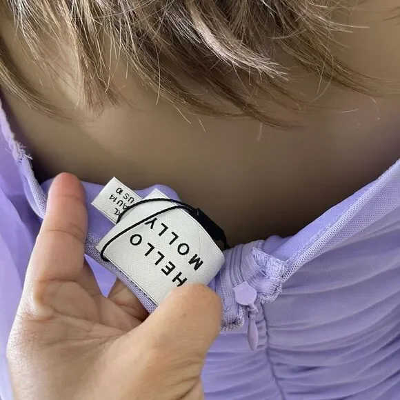 NEW Hello Molly Ruched Mini Dress Size XL Lilac Mesh Long Sleeve Tangy Bellini - Picture 8 of 11